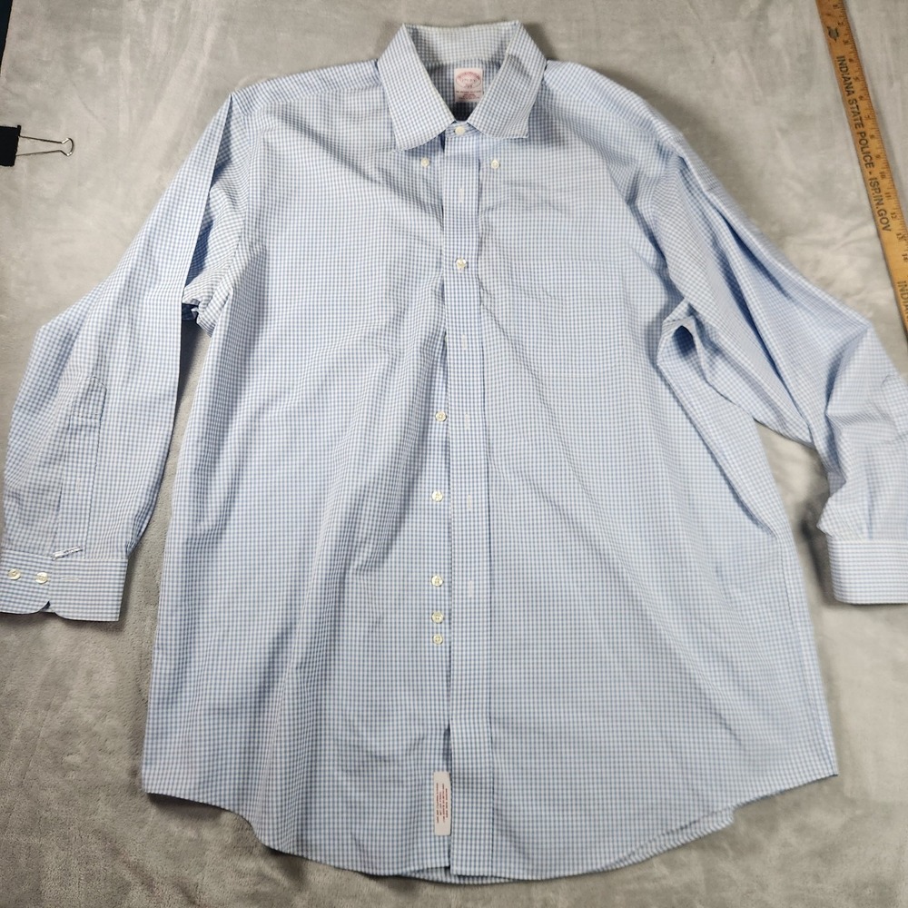Brooks Brothers Blue Gingham Check Long Sleeve Button Up Dress Shirt 17.5 2/3